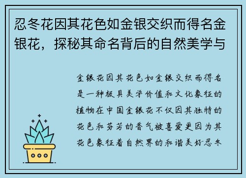 忍冬花因其花色如金银交织而得名金银花，探秘其命名背后的自然美学与文化寓意
